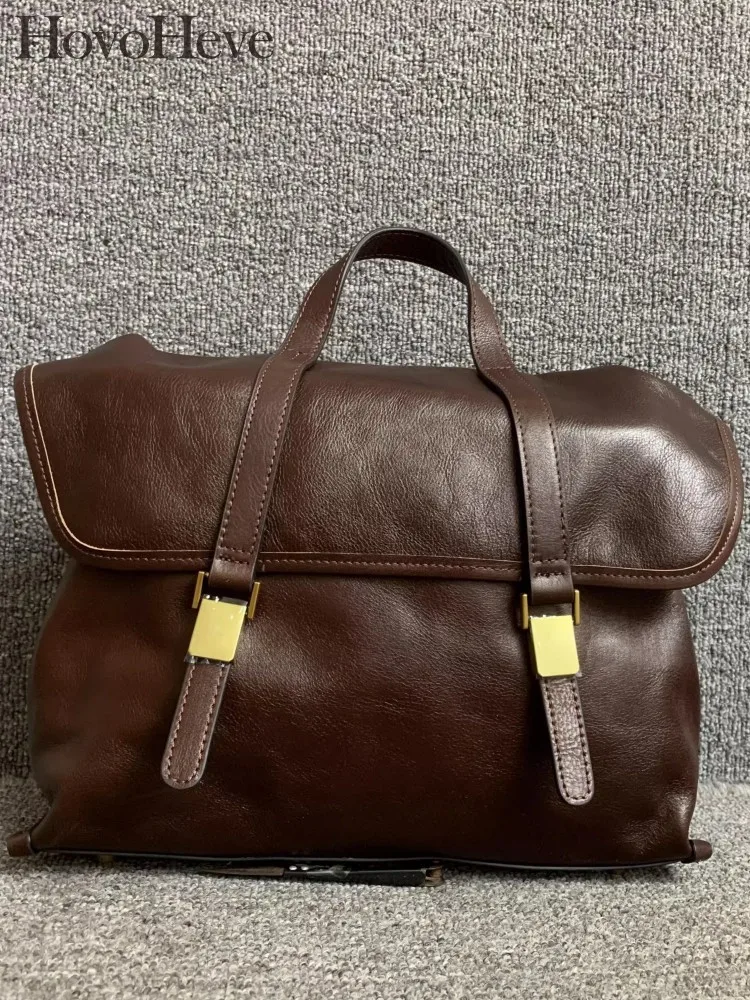 

Women Vintage Satchels Cowskin Genuine Leather Tote Handbag Office Ladies Single Shoulder Bag Versatile Casual Messenger Bag