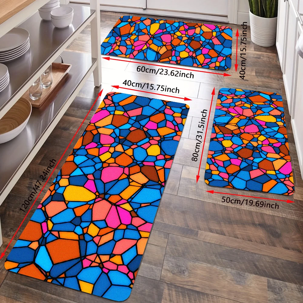 Colorful Geometric Marble Terrazzo Kitchen Floor Rug Set Home Entrance Doormat Flannel Non-Slip Bath Mats Carpet Bathroom Decor