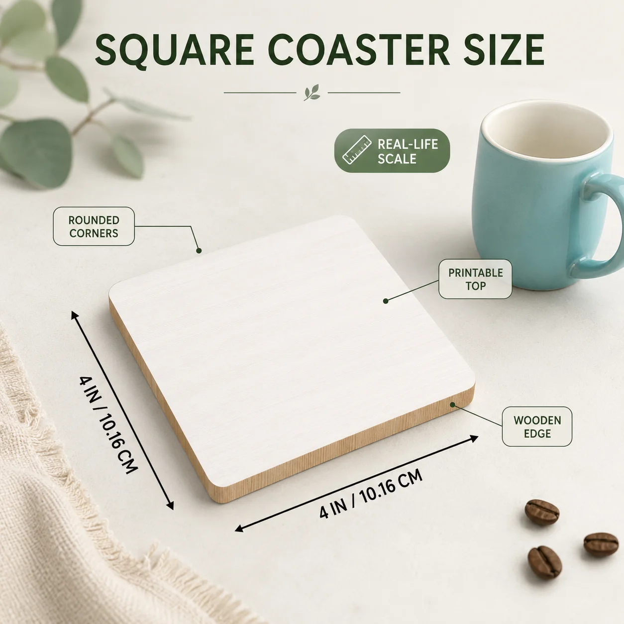 Custom Square Wooden Coaster  Personalized Name Text Print Mat Rounded Edge Wood Coaster for Birthday Party Table Decor Gift