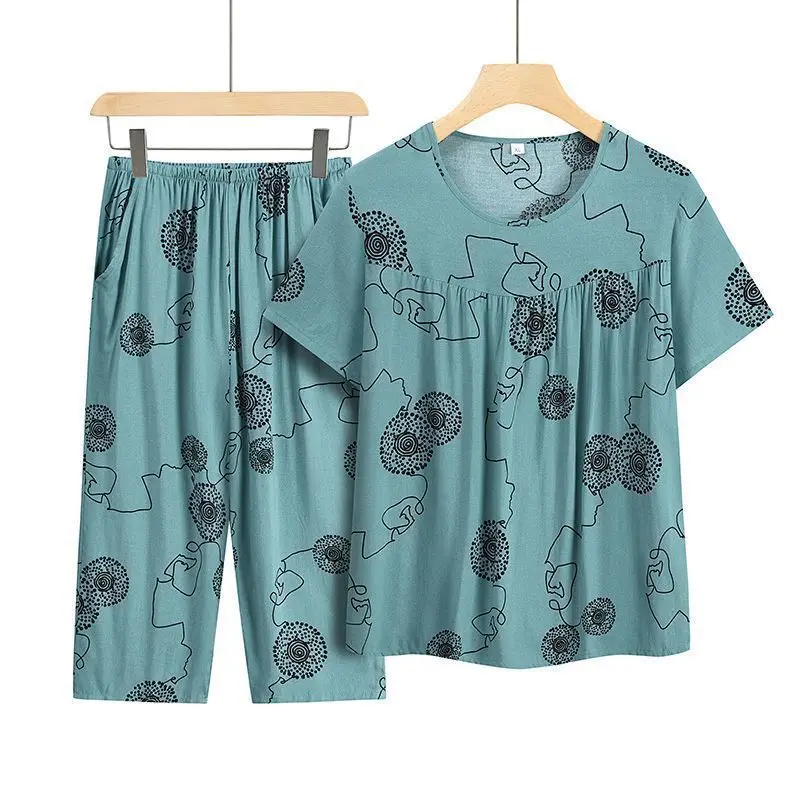 Sommer-Outfits: Lässiger Pyjama aus Eisseide, lockerer zweiteiliger Anzug in Übergröße mit kurzärmeligem Oberteil – Detail 12