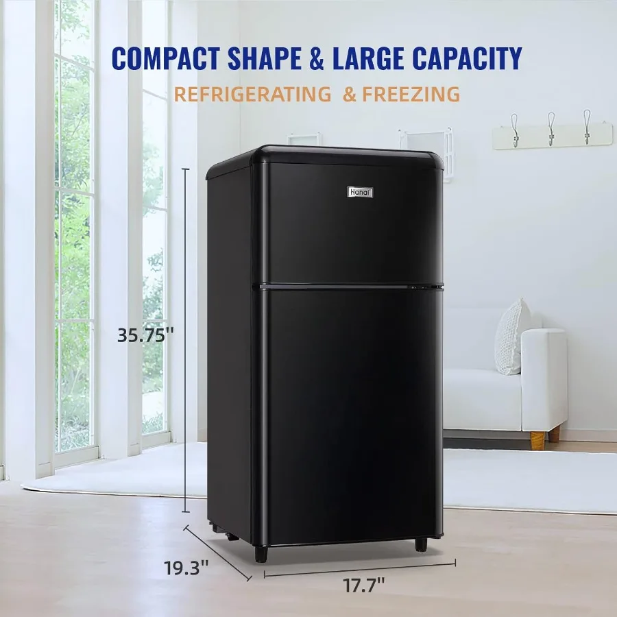 

Mini Fridge Dual Door Refrigerator with Freezer Compact Refrigerator with Adjustable Temperature Removable Glass Shelves Fridge