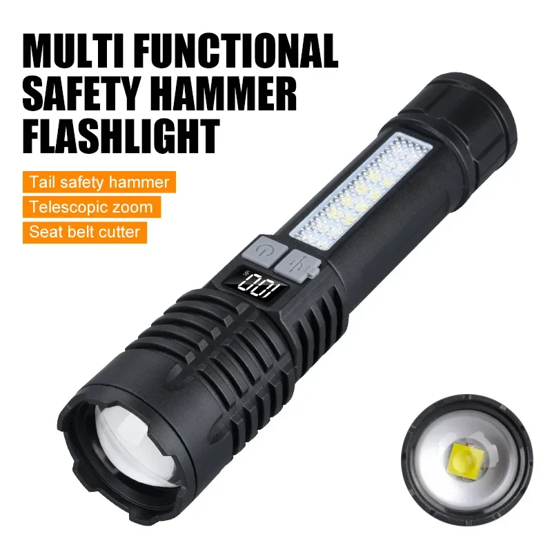 Portable Rechargeable Flashlight  Multi-Function Outdoor Specific LED Flashlight With COB Warning And Searchlight