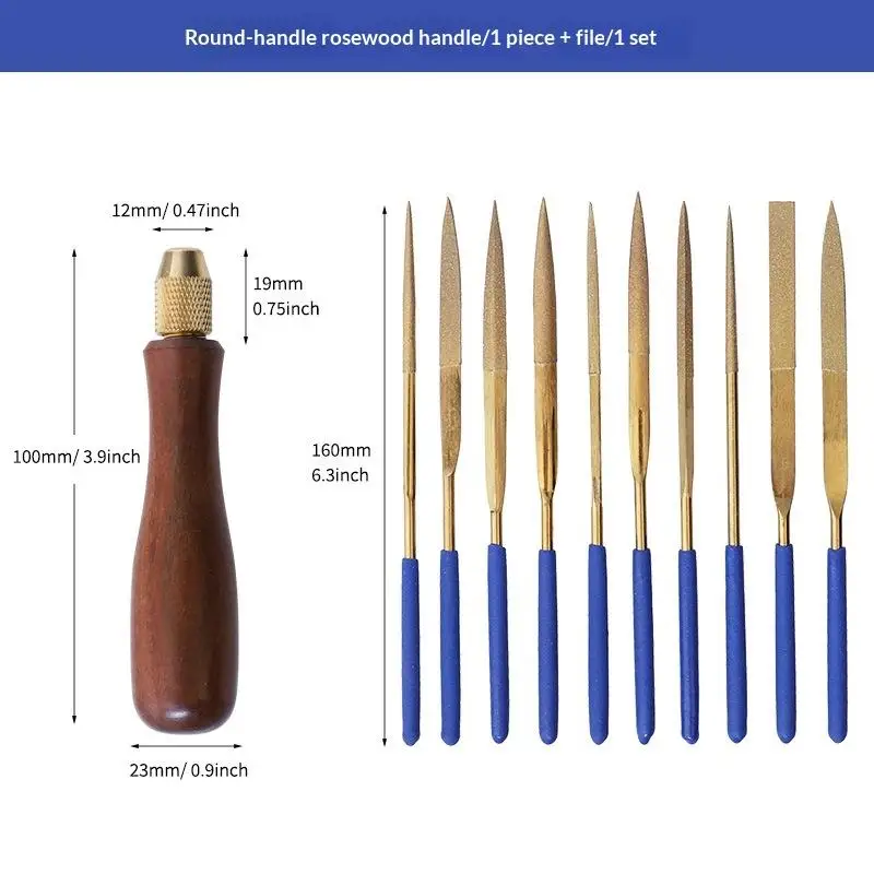

File Handle Wooden with Brass Collet for Small Files Metal Jade Grinding Polishing Accessory Polishing DIY Tool