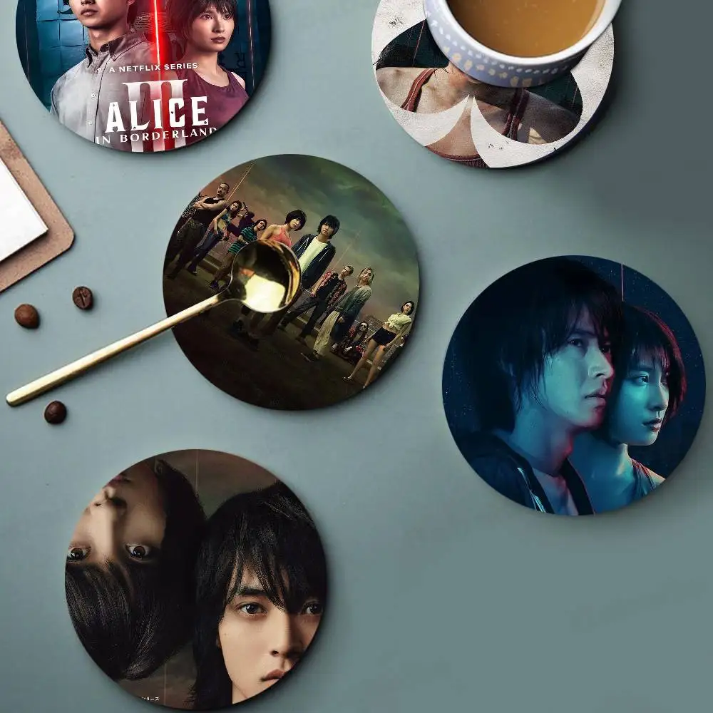 Hot TV Alice In Borderland Wooden Coaster Colour Printing Cup Mat Home Desk Decoration Gifts