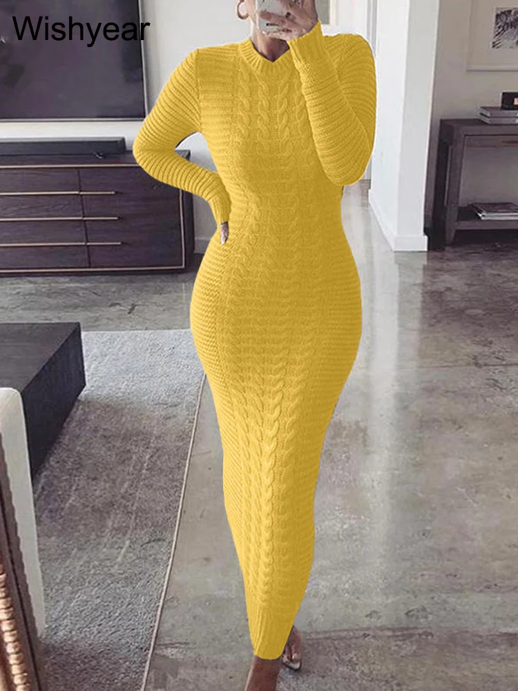 

Элегантные зимние вязаные вечерние платья для женщин с длинным рукавом и круглым вырезом облегающее тянущееся платье макси повседневные офисные платья оптовая продажа