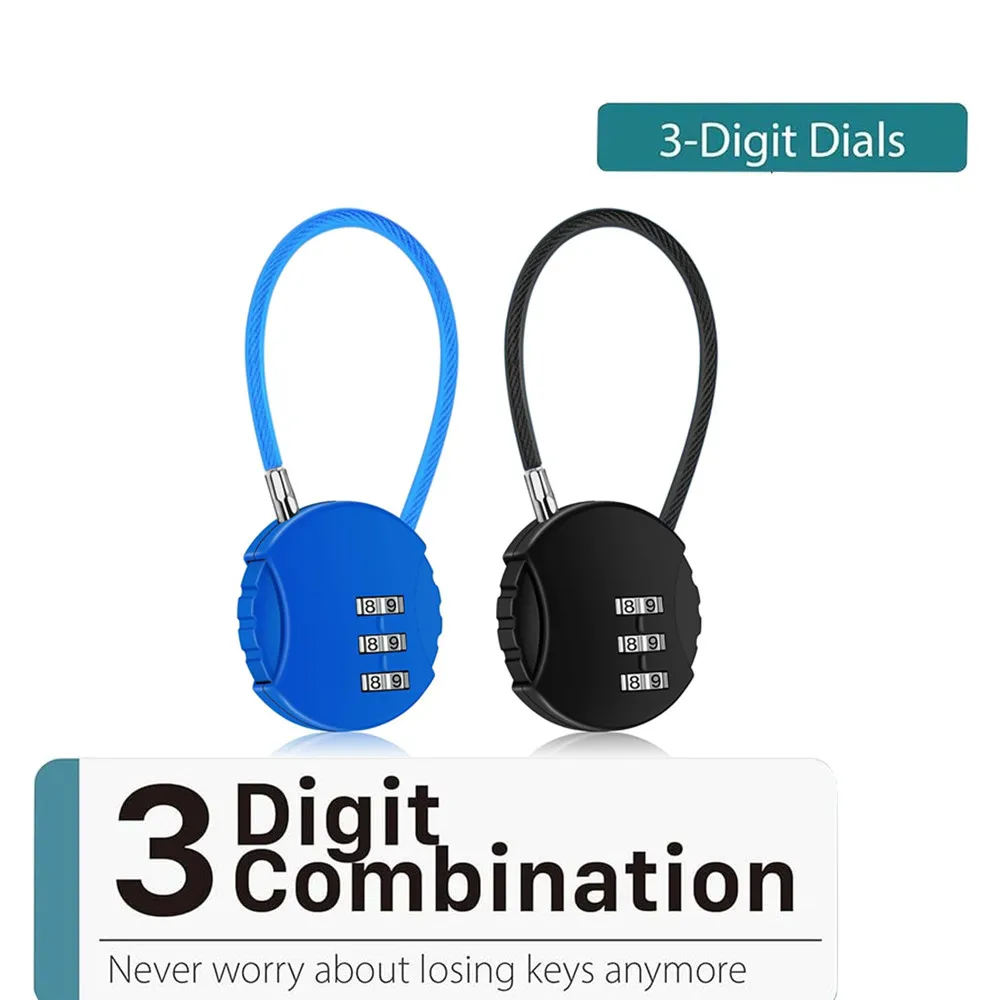 3-Digit Combination Cable Lock – Small Steel Wire Padlock for Luggage, Bike, Cabinet, School & Gym – No Key Needed Security Lock