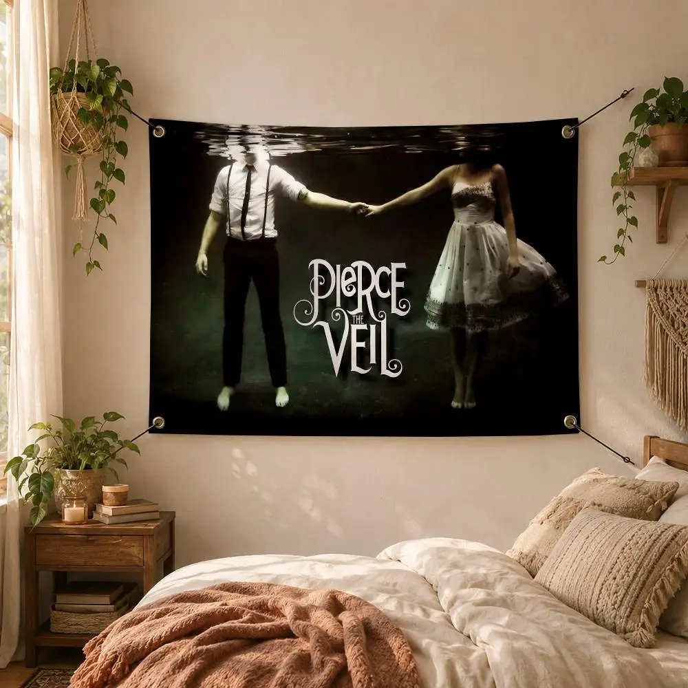 Pierce the Veil Post-Hardcore Band Flags Decorative Flag Banner for Outdoor Garden Yard Camping Party Home Wall Hanging Decor