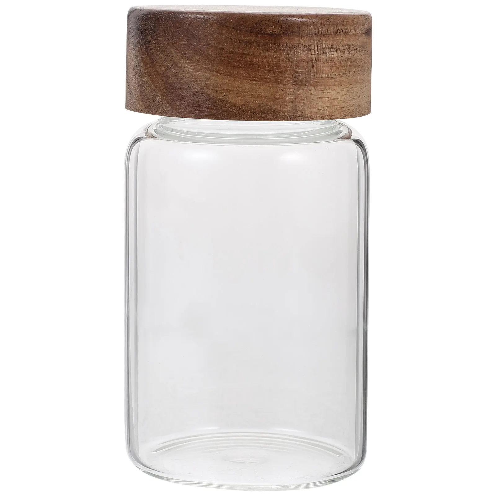

Clear Food Storage Jar Airtight Sealable Container For Coffee Beans Tea Sugar Wooden Lid Glass Canister For Kitchen