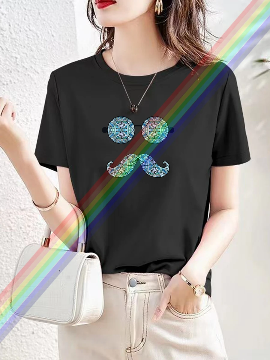 Women's Fashion Crew-Neck Sunglasses Print Summer Trend Women's Y2K Top Trend Breathable Crisp Short Sleeve T-Shirt