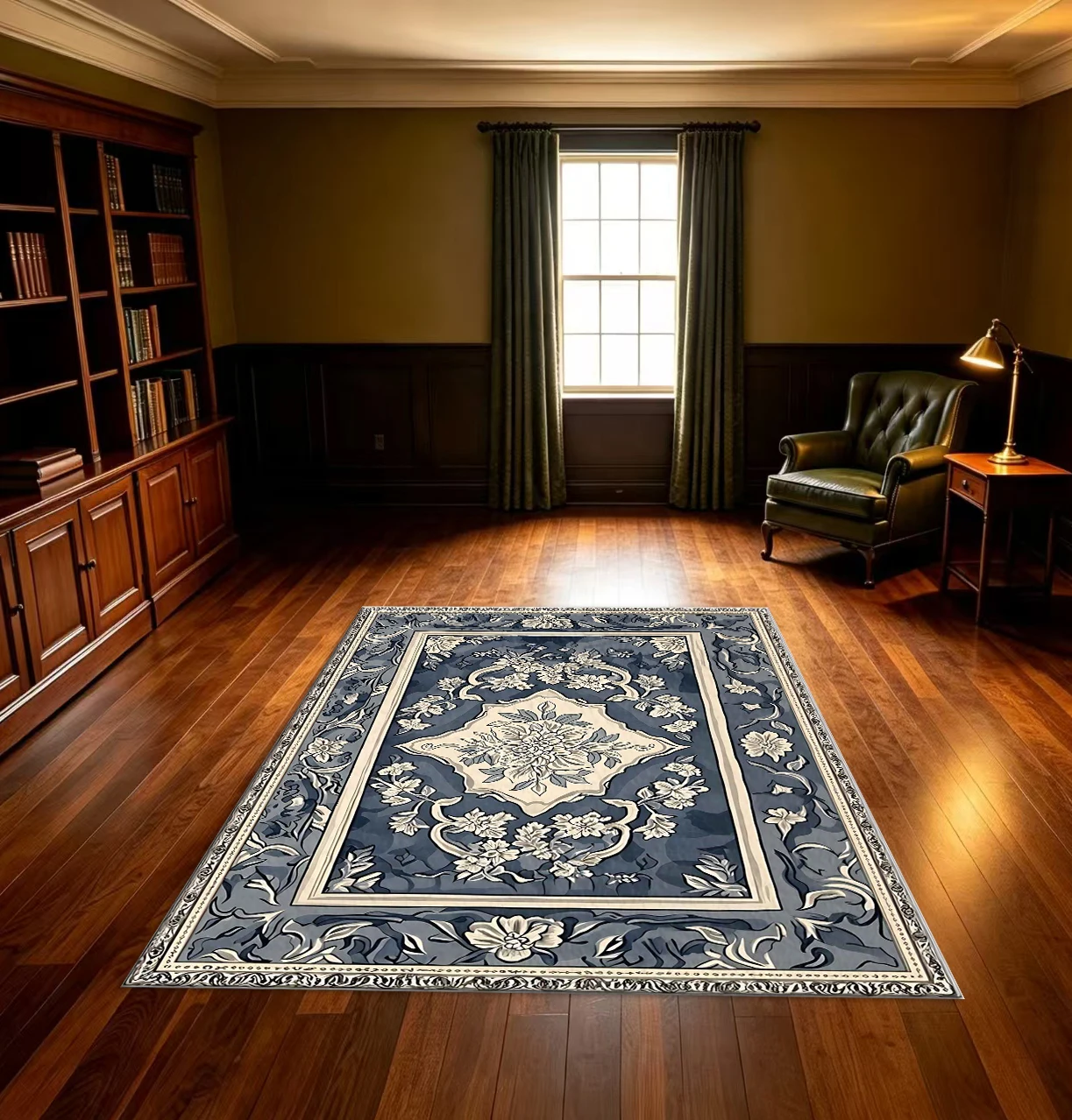 Blue White Floral Vintage Traditional Area Rug European Style Living Room Floor Carpet