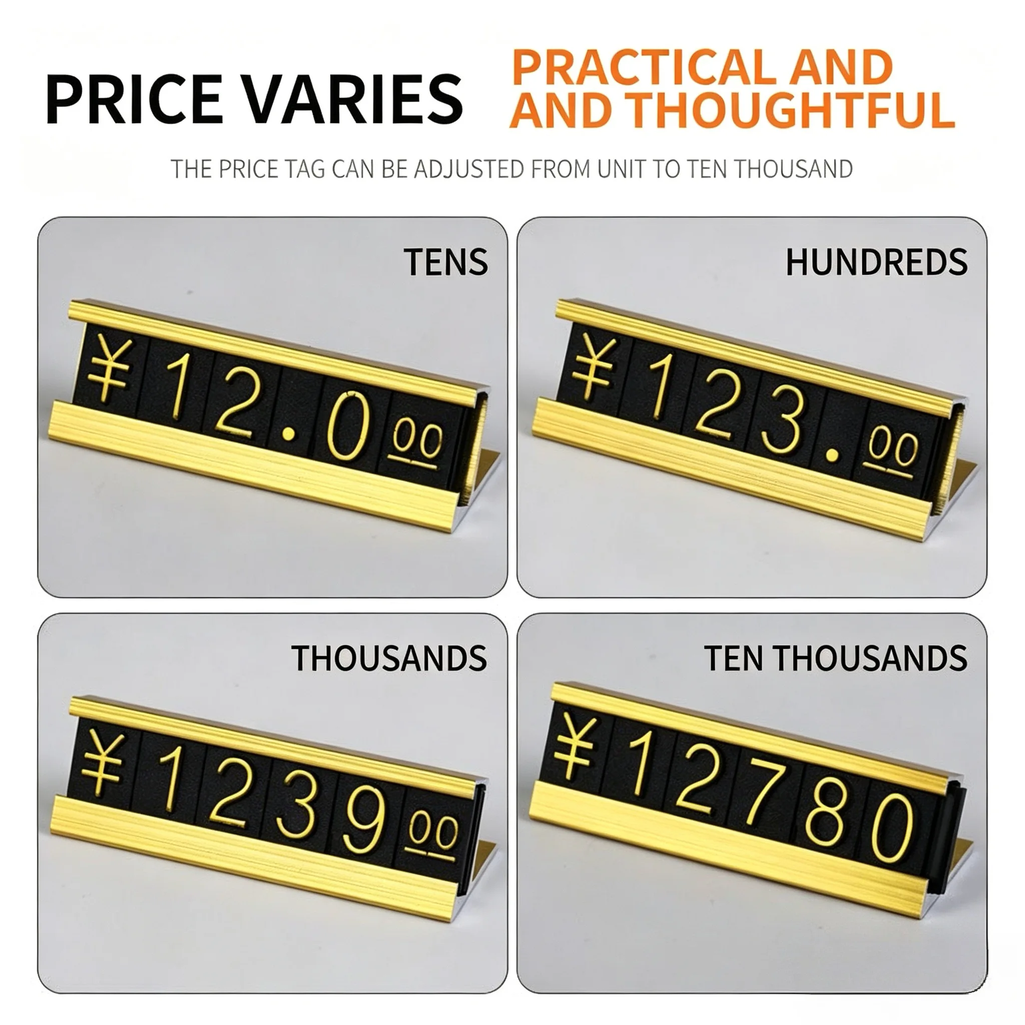 30 Sets Aluminum Dollar Euro Number Digit Price Label Sign Display Stand Clothes Phone Jewelry Showcase Price Cube Tags