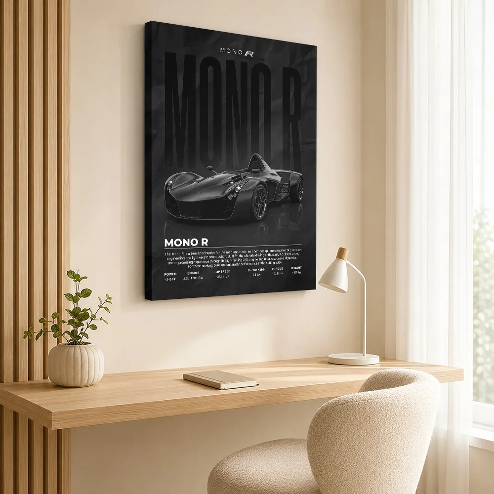 Black Sleek British Mono R Sports Car Canvas Painting Poster Customized Photo Gallery Style Man Cave Wall Paintings Decoration
