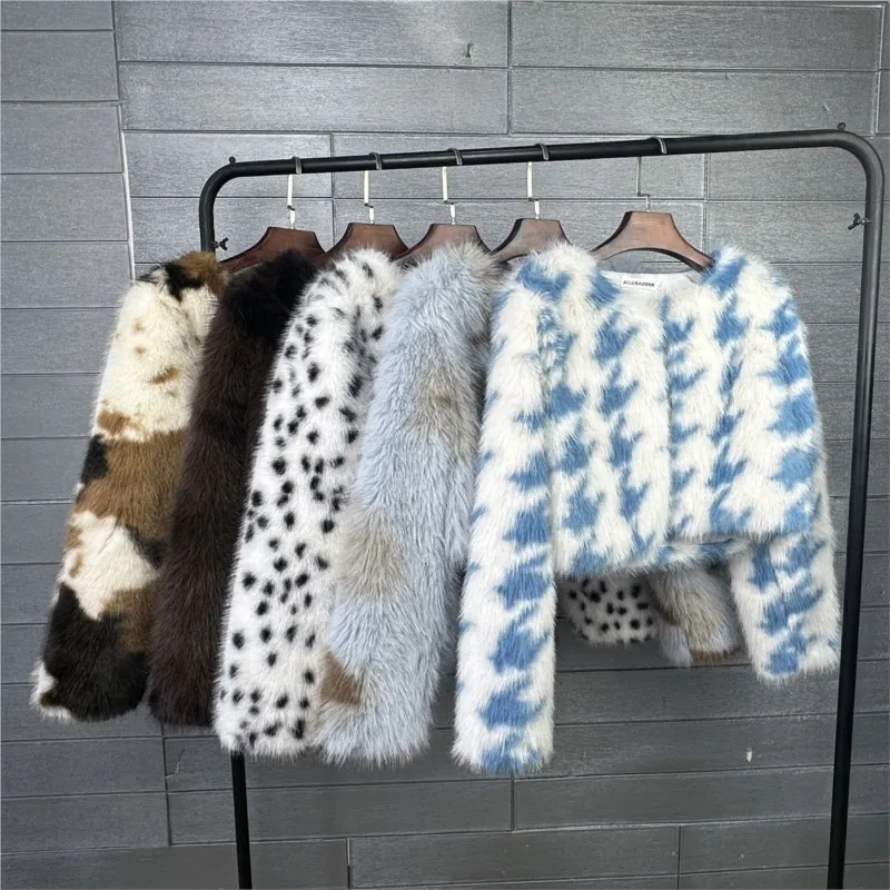 MsChuh Autumn Winter Fur Coats Fourrures Femmes Outerwears Coat For Woman Elegant Temperament Lazy Fashionable Contrast Trendy