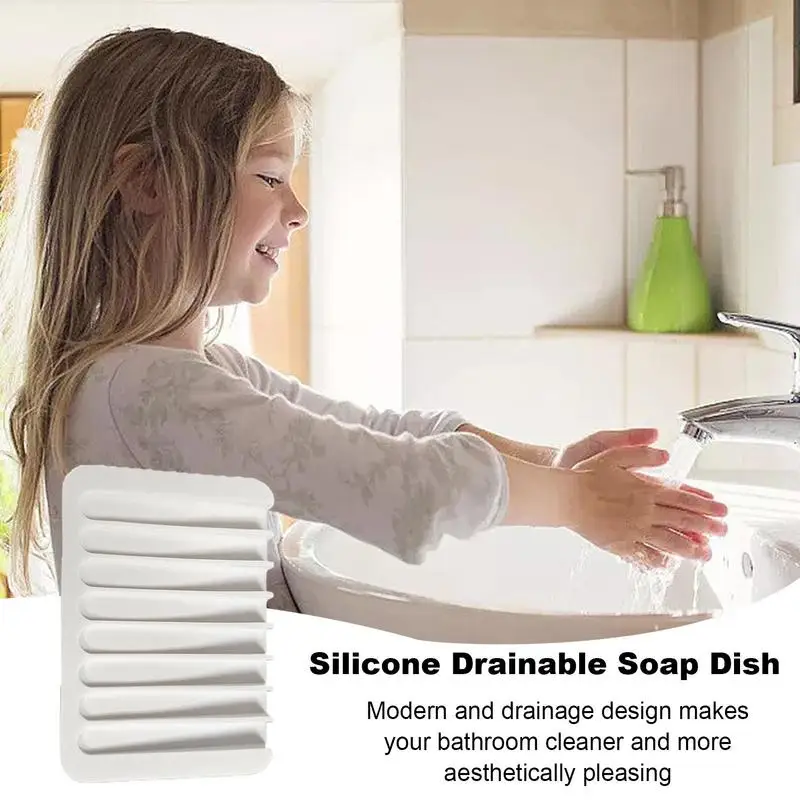 Self Draining Soap Dish Self Draining Silicone Soap Tray with Drain Chute Anti-Slip Soap Dish Tray to Keep Soap Bar Dry for Sink