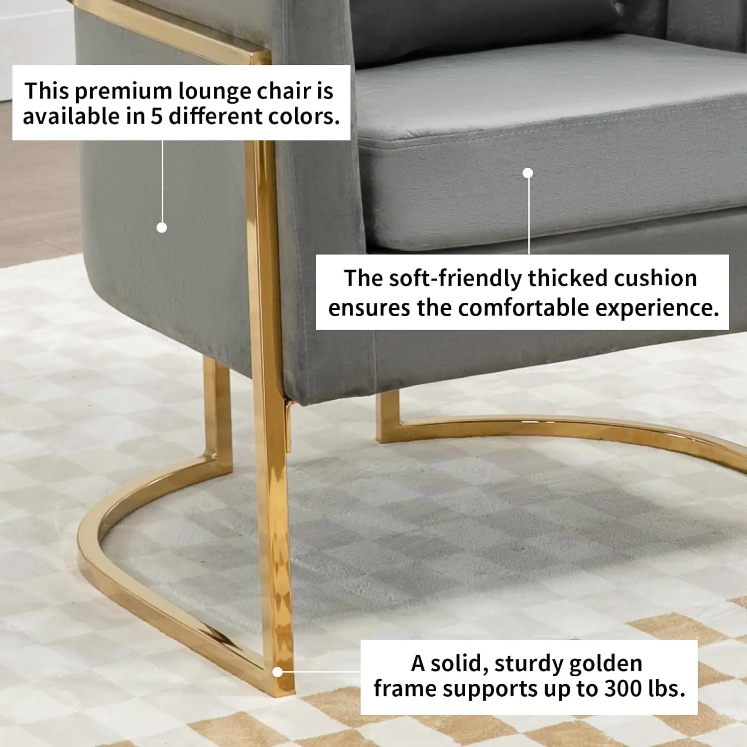 Samt-Stühle mit modernem Akzent, 2er-Set, Grau