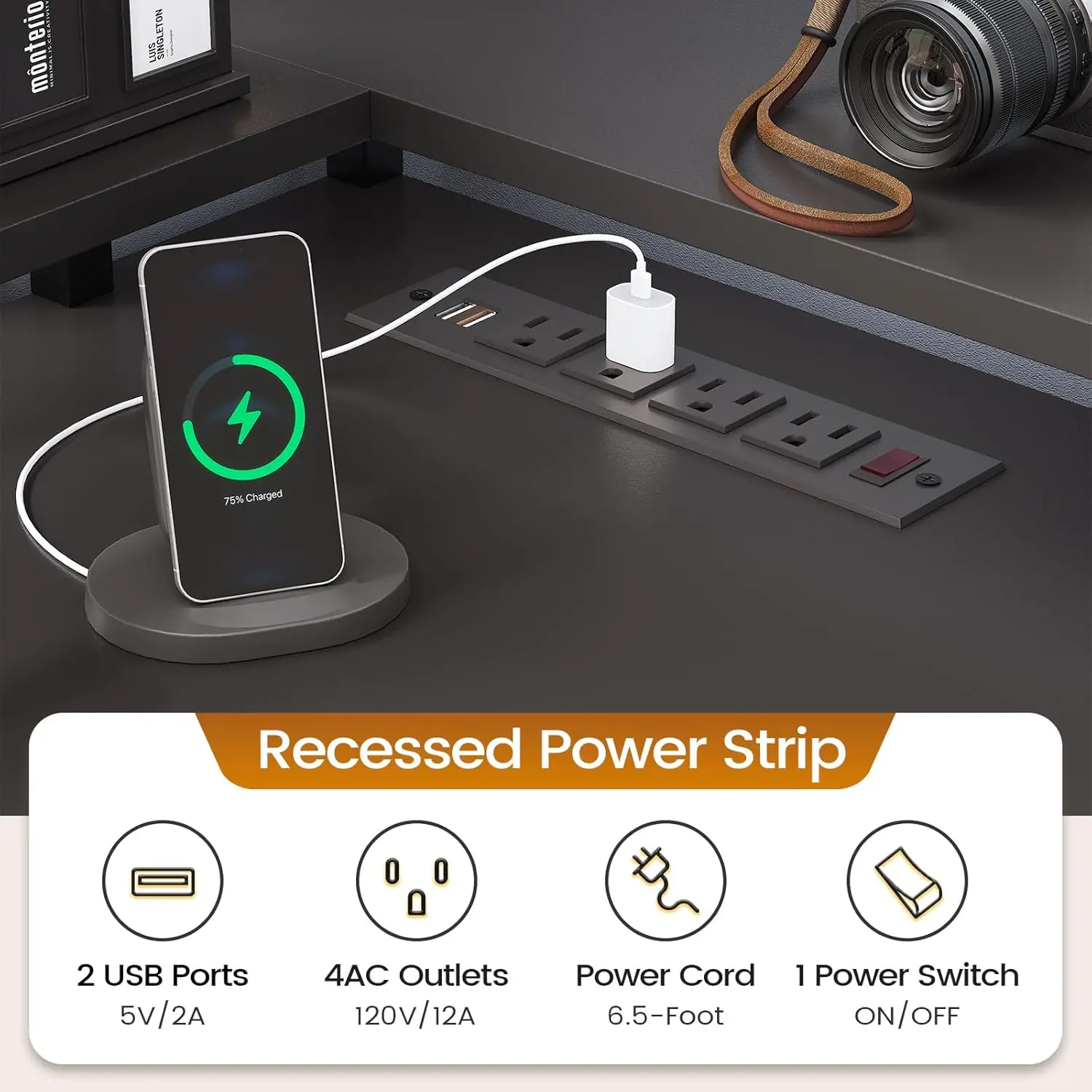 L Shaped Desk with 6 Drawer, 108" Home Office Desk with File Drawer & Power Outlet, Corner Computer Desk with Monitor Shelf, Fil