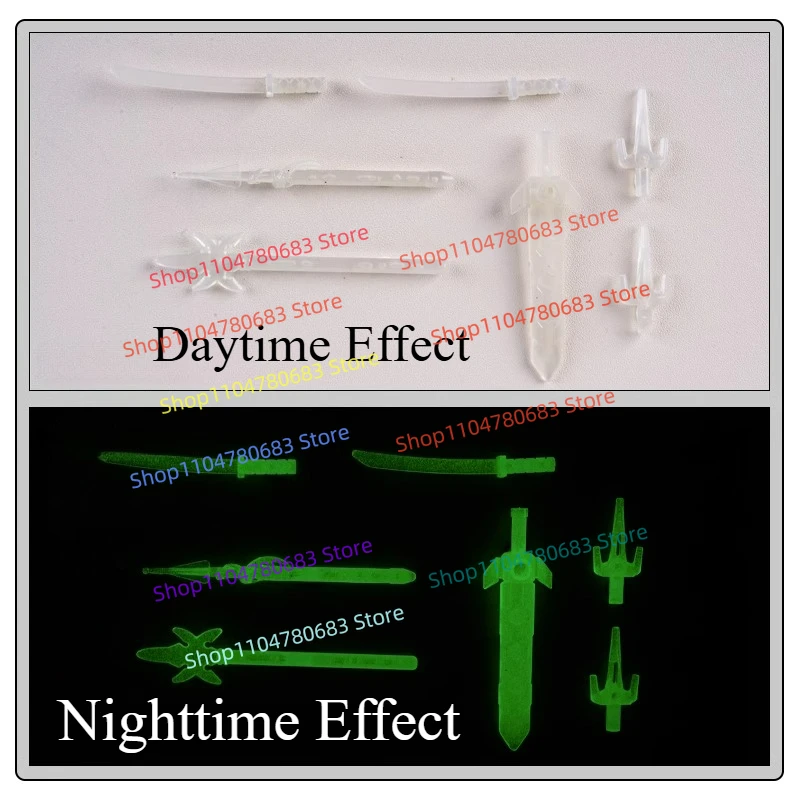 Bloco de construção que brilha no escuro, sabre de luz e arco e flecha, acessórios, mini figura, modelo de montagem, exibição, anime, desenho animado, brinquedo, presente