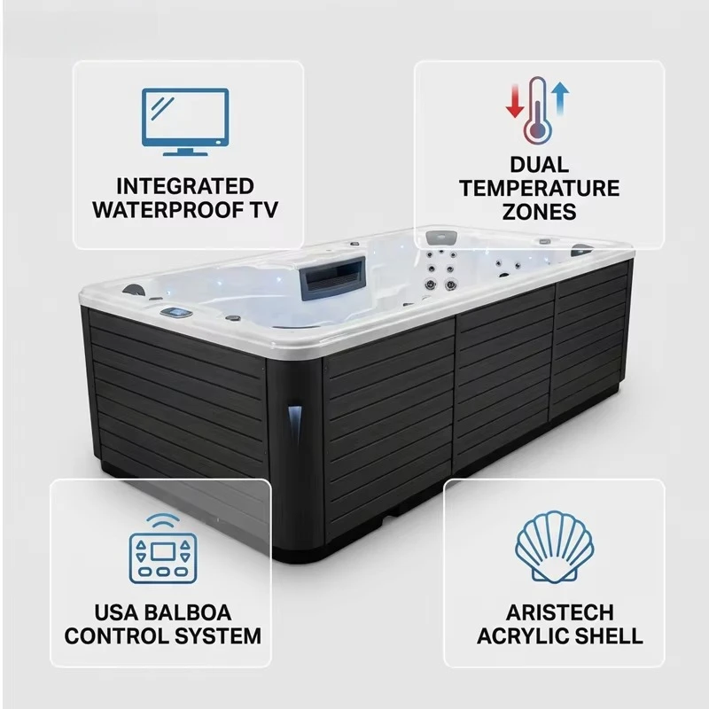 YUNMAN Modern Rectangle Luxury 8 Person Acrylic Whirlpool Massage Bathtub Hydrotherapy Jet Hot Tubs Outdoor Spa for Backyard