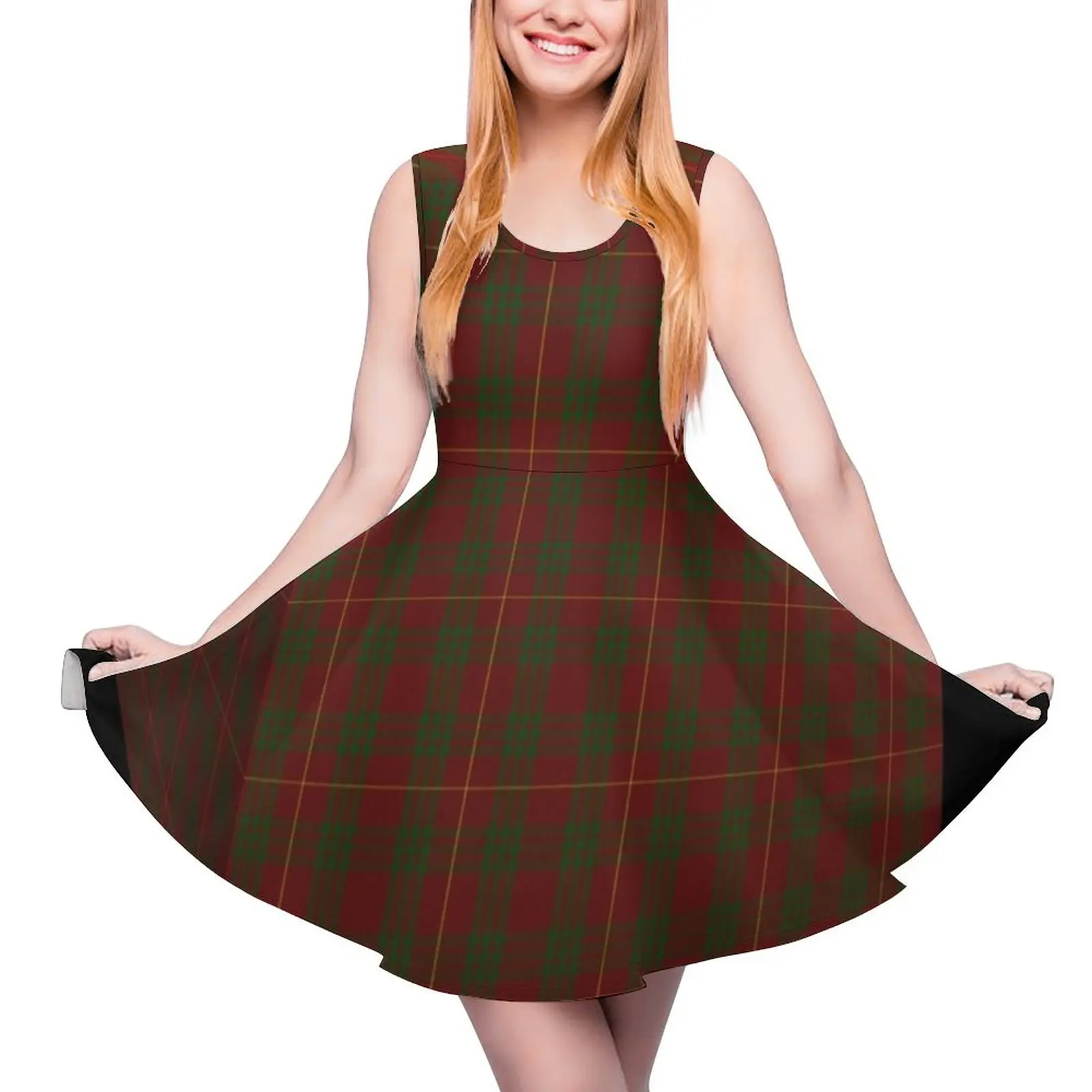 

red and green Tartan cube. Sleeveless Dress Dress woman summer dress daily Elegant gowns Beachwear