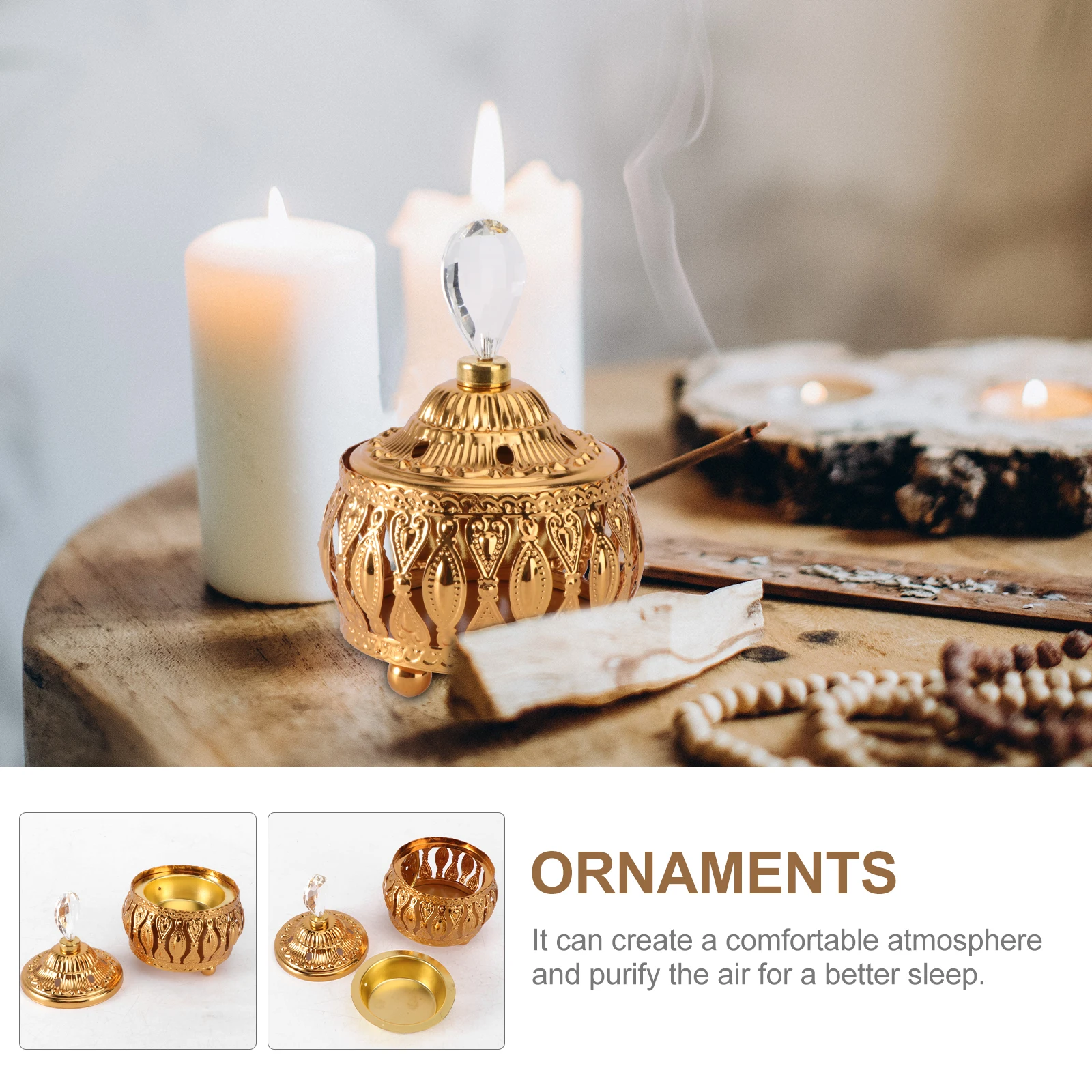 

1 pc Incense Burner Metal Censer Beautiful Holder Aromatherapy Ornament Carved Decorative Practical Incense Holder For Home