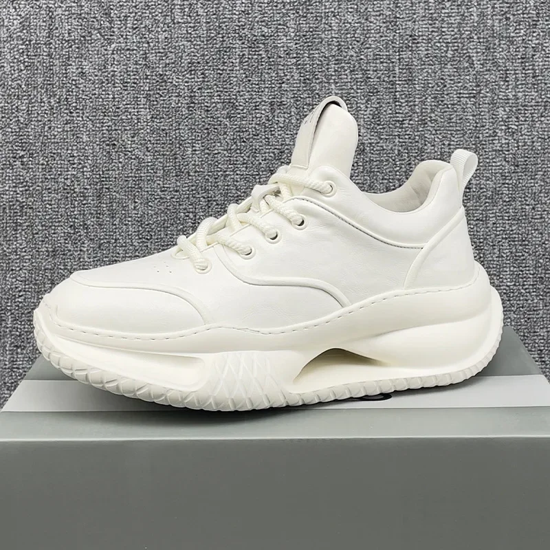 

Men's Breathable Leather Sneakers Summer New Style Dad Shoes Mesh Upper Thick Bottom Sports Casual Shoes Trendy Footwear