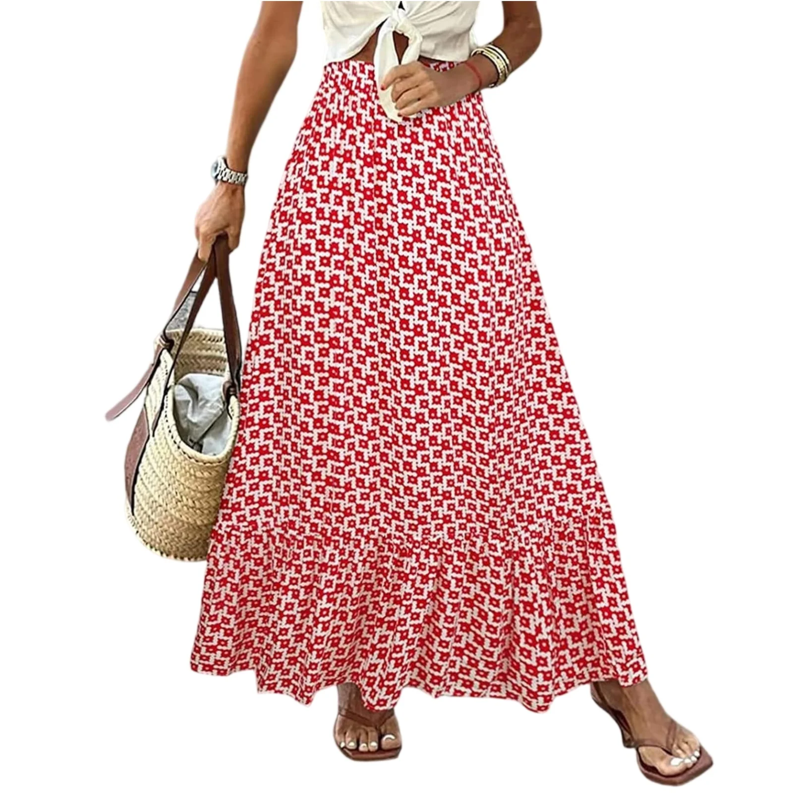 

Women's Fashion Bohemian Print Elastic Waist Skirt Loose Casual High Waist Large Hemline Skirt Skirts for Women Women's Skirts