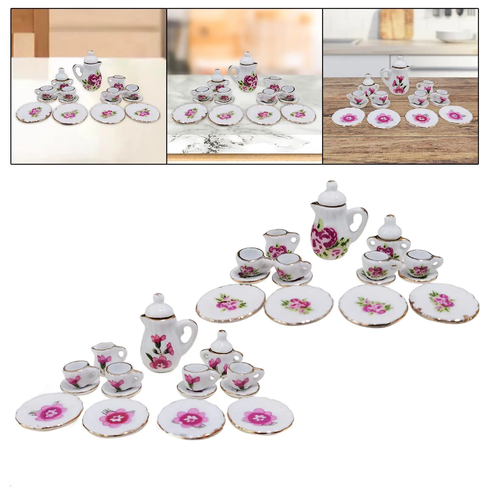 1:12 Casa delle bambole in miniatura Tazza da tè in porcellana Accessori Giocattoli, Simulazione della sala da pranzo Articoli da pranzo, Mini Teiera Tazza Piatto Ornamenti