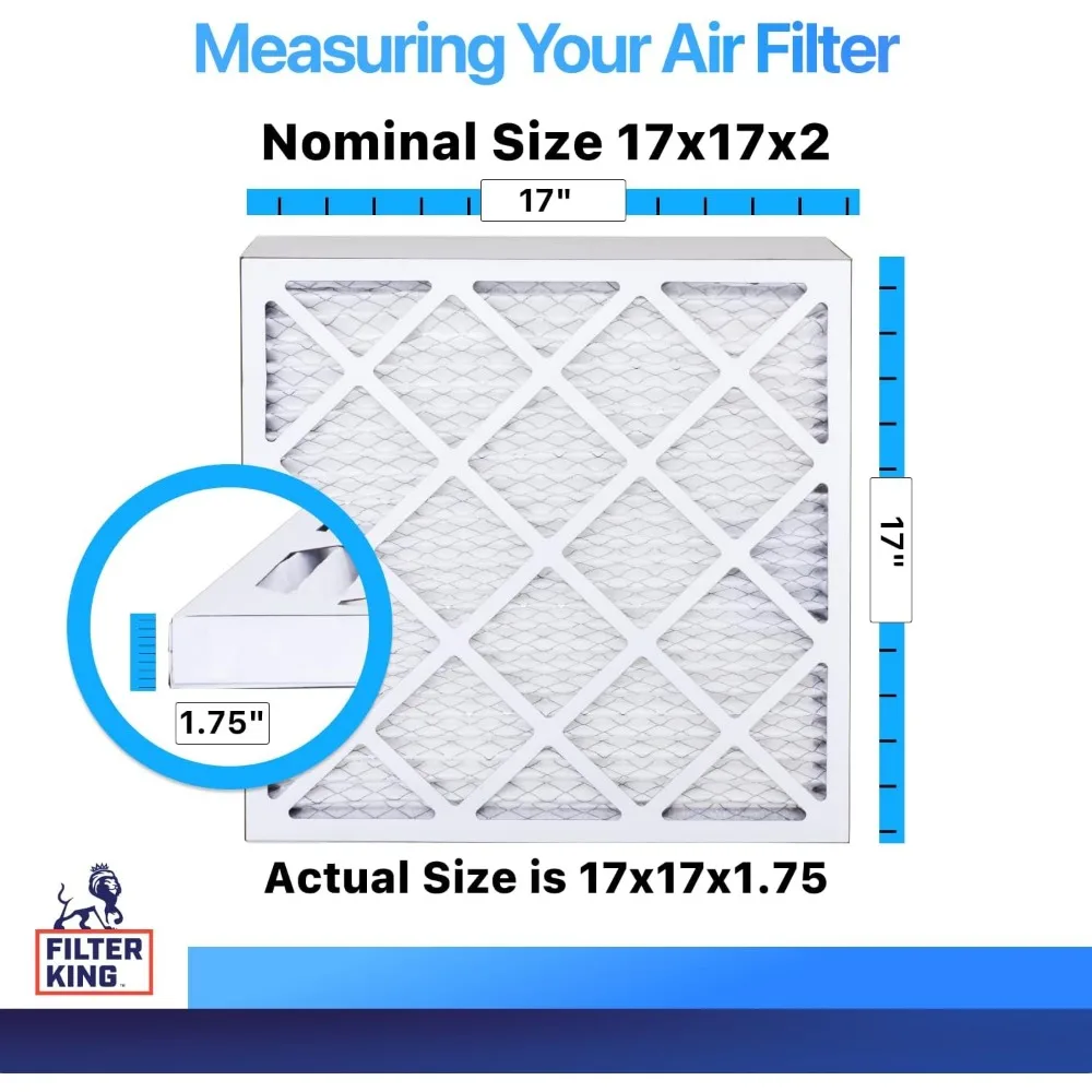 HVAC 주름형 공기 필터 17x17x2 MERV 8 6팩 미국산 에어컨 및 난방 시스템용 - 실제 크기 17x17x1.75 인치