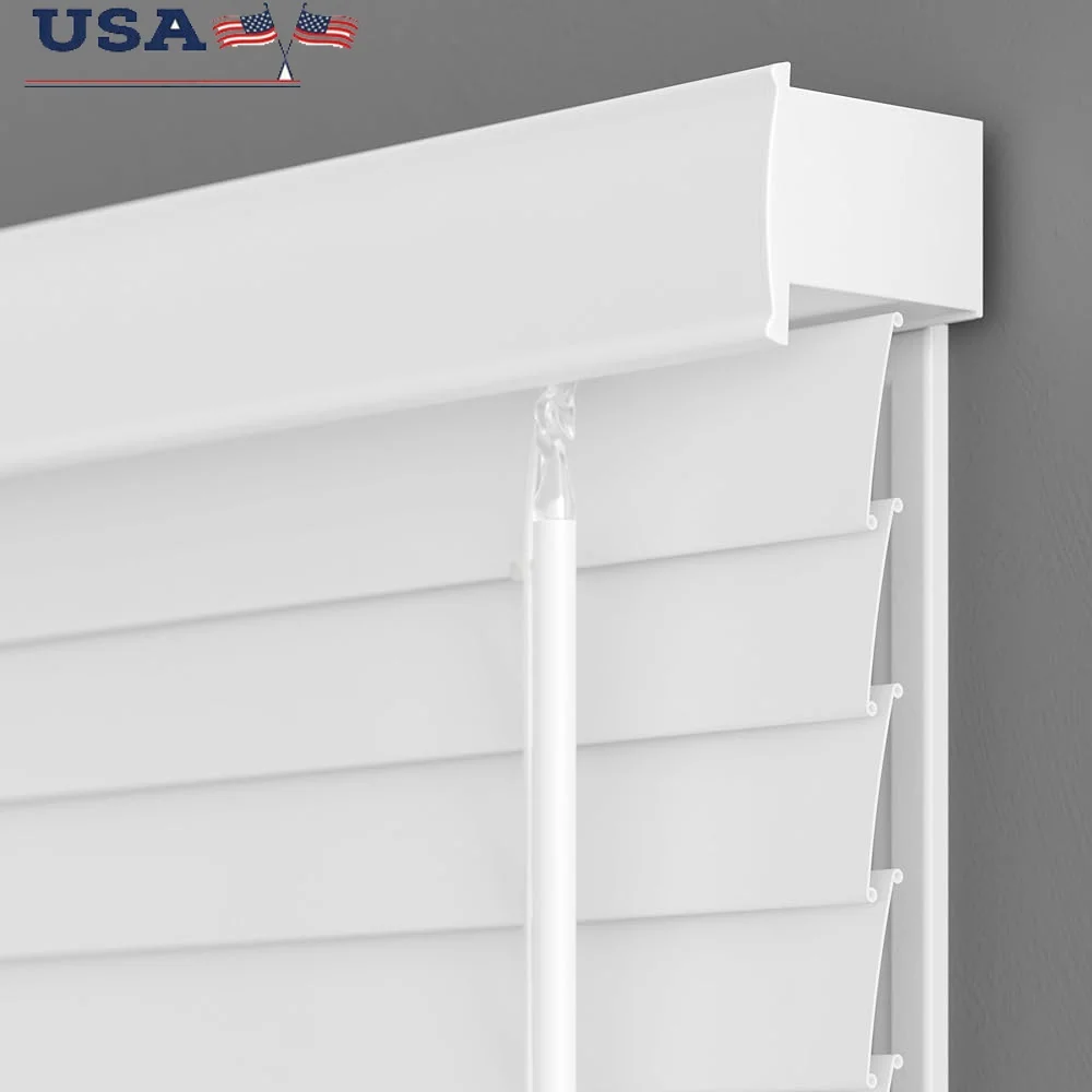 

Cordless Faux Wood Blinds Room Darkening 2 Inch Slats Customized Sizes Easy Operation Safe Kids Home Decor