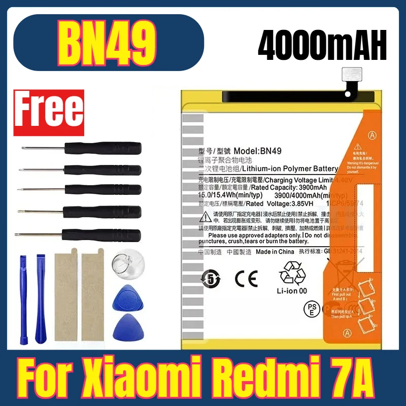 

BN49 4000mAh Mobile Phone Batteries for Xiaomi Redmi 7A High Quality+Tools