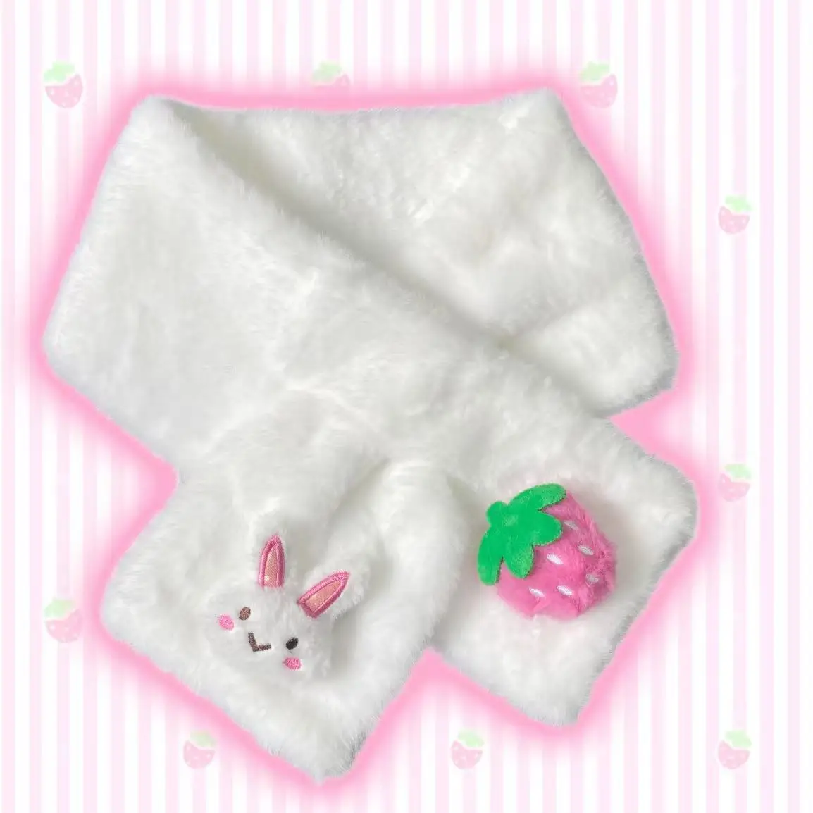 اليابانية الكرتون Mp الفراولة المرقعة رقيق وشاح شتاء دافئ سميكة لطيف متقاطع الخمار الحلو Y2k اكسسوارات #1