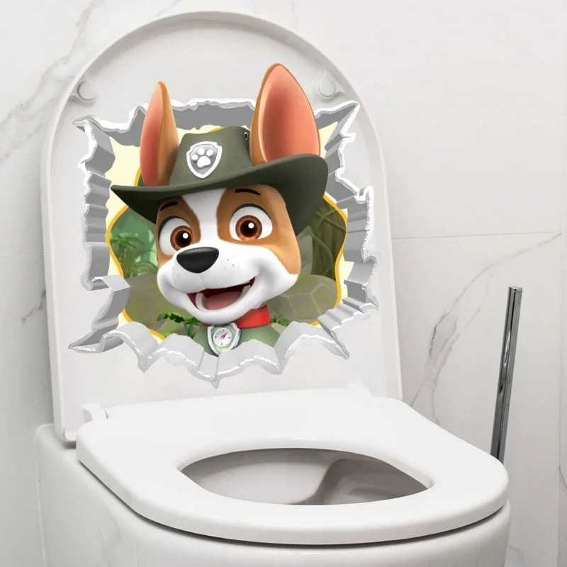 Paw Patrol Chase 3D Funny Toilet Stickers DIY Wc Washroom Home Decoration Children Cute Puppy Pet Animal Wall Art Decals Sticker