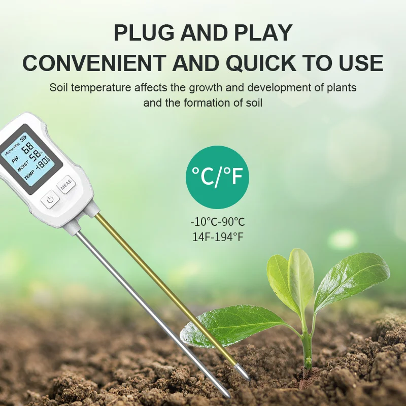 Digital LCD Soil Tester 3-in-1 PH/Moisture/Temp 3.0-9 pH Meter Metal Sensor Humidity Monitor for Flower Plants Gardening