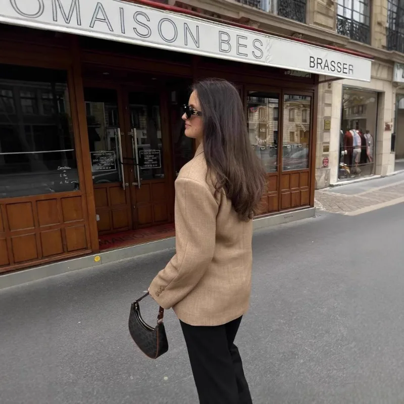 Women's Clothing Blazers Autumn New Khaki Coats Shoulder Pads Fitted Waist Slim Fit Irregular Suits Jackets Long-sleeved Top