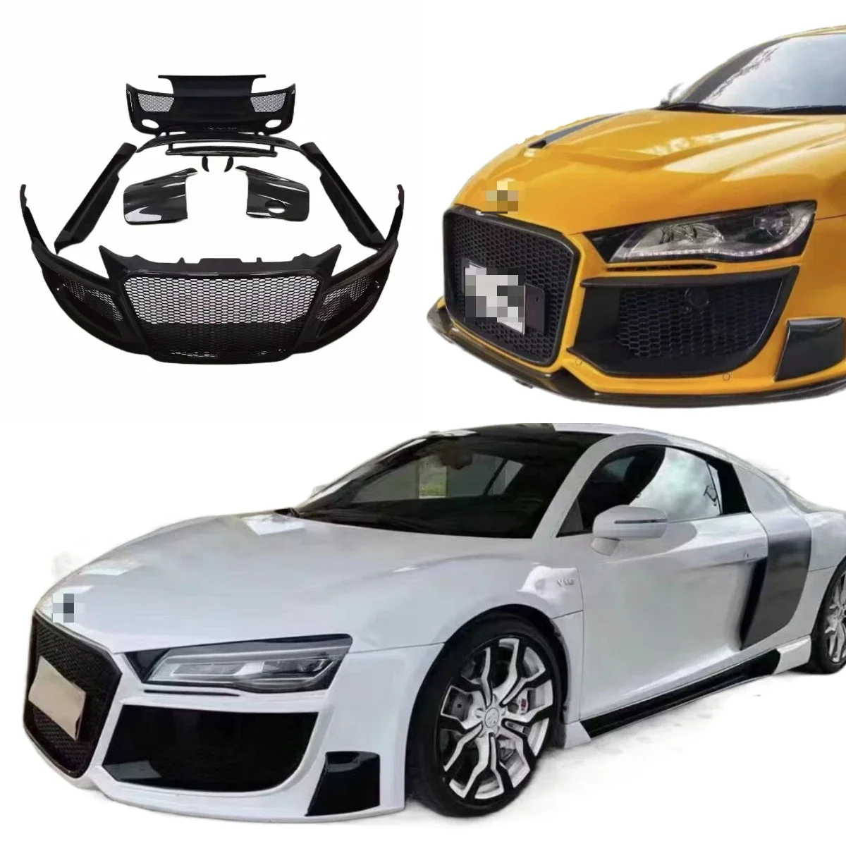 FRP Body Kit For Audi R8 Upgrade Regula Style Front Bumper Rear Bumper Side Skirt Double Spoiler