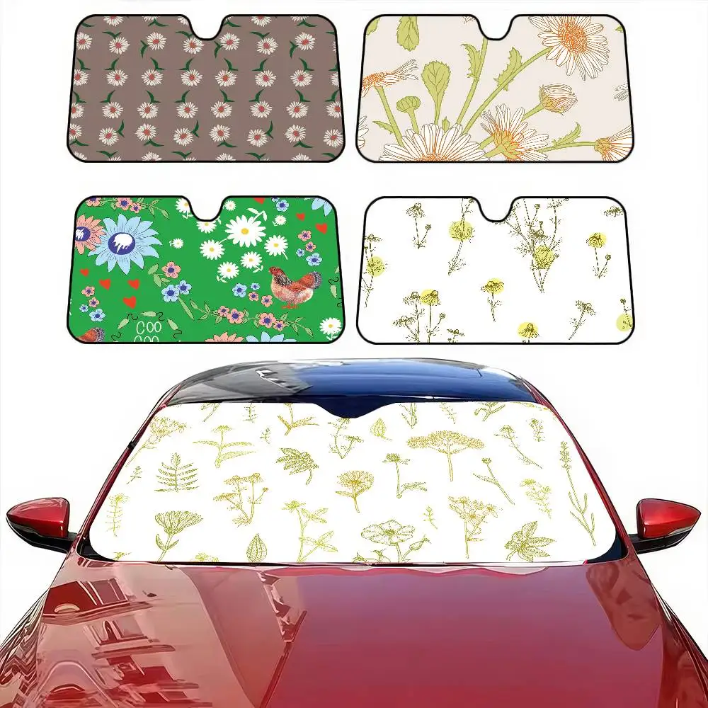 

Trendy Daisy Print Car Windshield Sunshade - UV Reflector, Custom Universal Design, Foldable Summer Shield