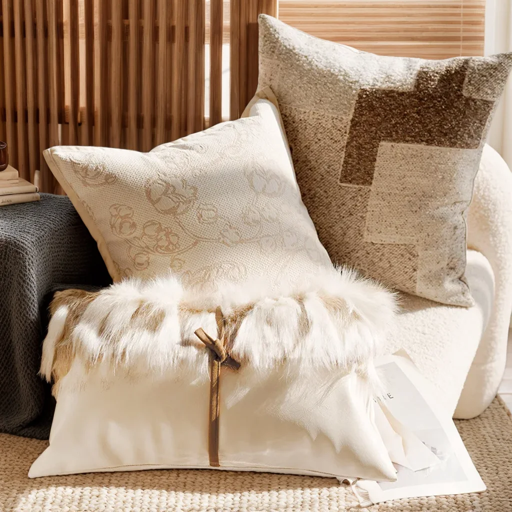 

French Light Luxury Forest Stamping Brown Throw Pillow Cover 30X50/45X45CM Waist Cushion Cover Home Decor Decorative Pillowcase