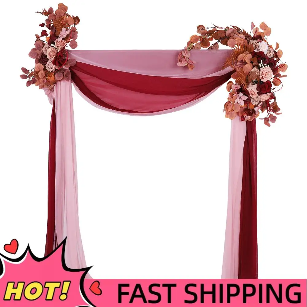 

Pack of 4 Artificial Arch Flowers Swag with Sheer Drapes Wedding Arch Flowers Kit for Ceremony Reception Stage Decor