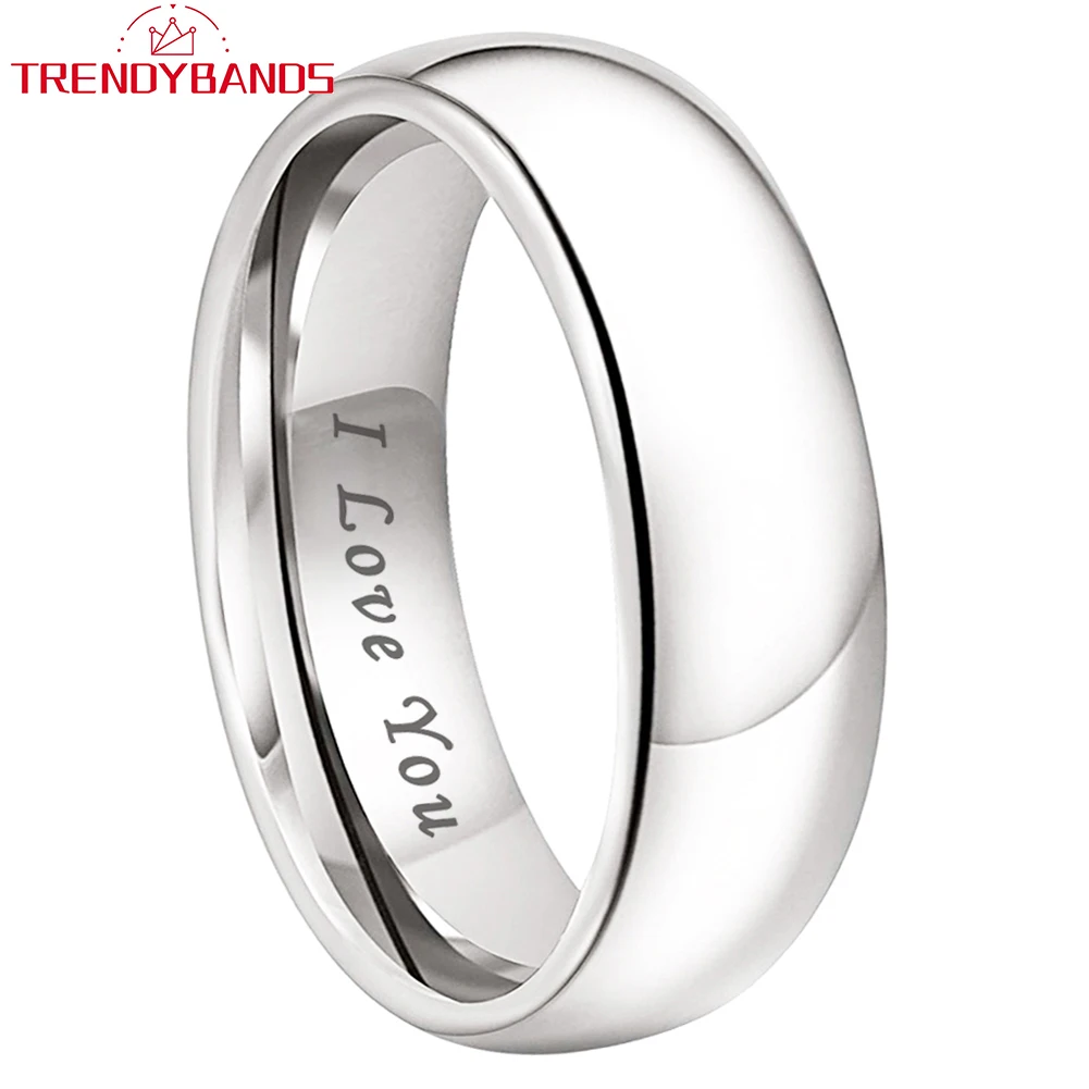 White Tungsten Finger Ring Wedding Band For Men Women I Love You Engraved Jewelry Domed Polished Shiny Comfort Fit