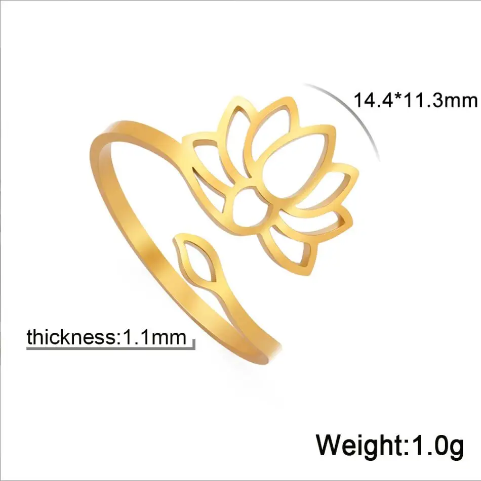 1PC Stainless Steel Lotus Flower Rings for Women Vintage Jewelry Adjustable Buddha Yoga Ring Wedding Mother Bague Gift F1120