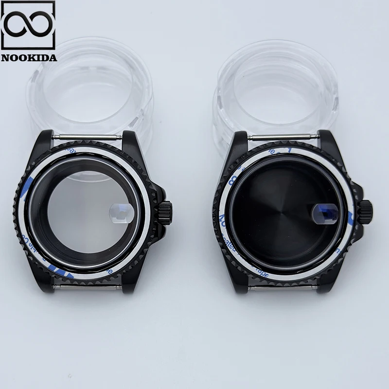 NOOKIDA Glossy Black 40mm Diver Waterproof Black GMT Ceramic Bezel Fit for NH34 NH35 NH36 Movement Sapphire Glass Watch Case