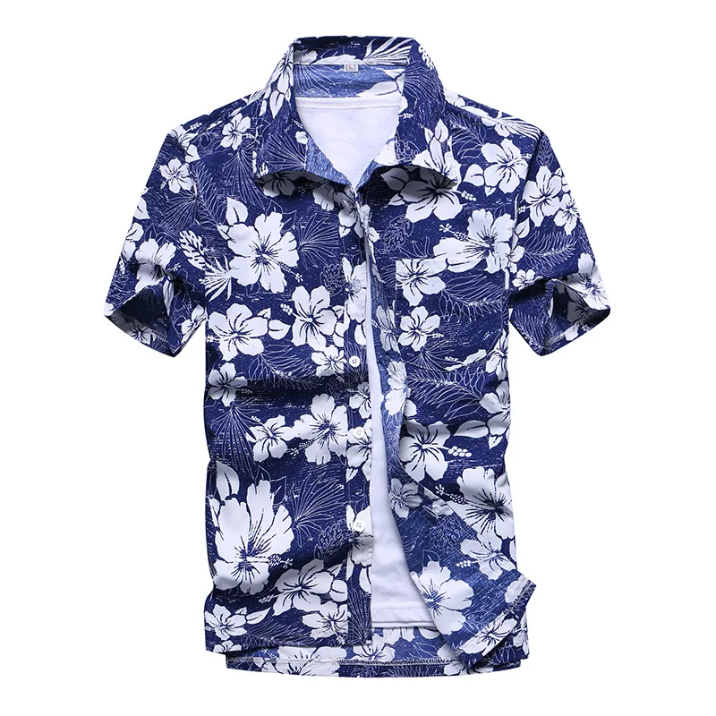 

Summer Beach Shirt For Men Plus Size Casual Printed Blouse Hawaiian Beach Vacation Travel Quick-drying Short-sleeved Shirt