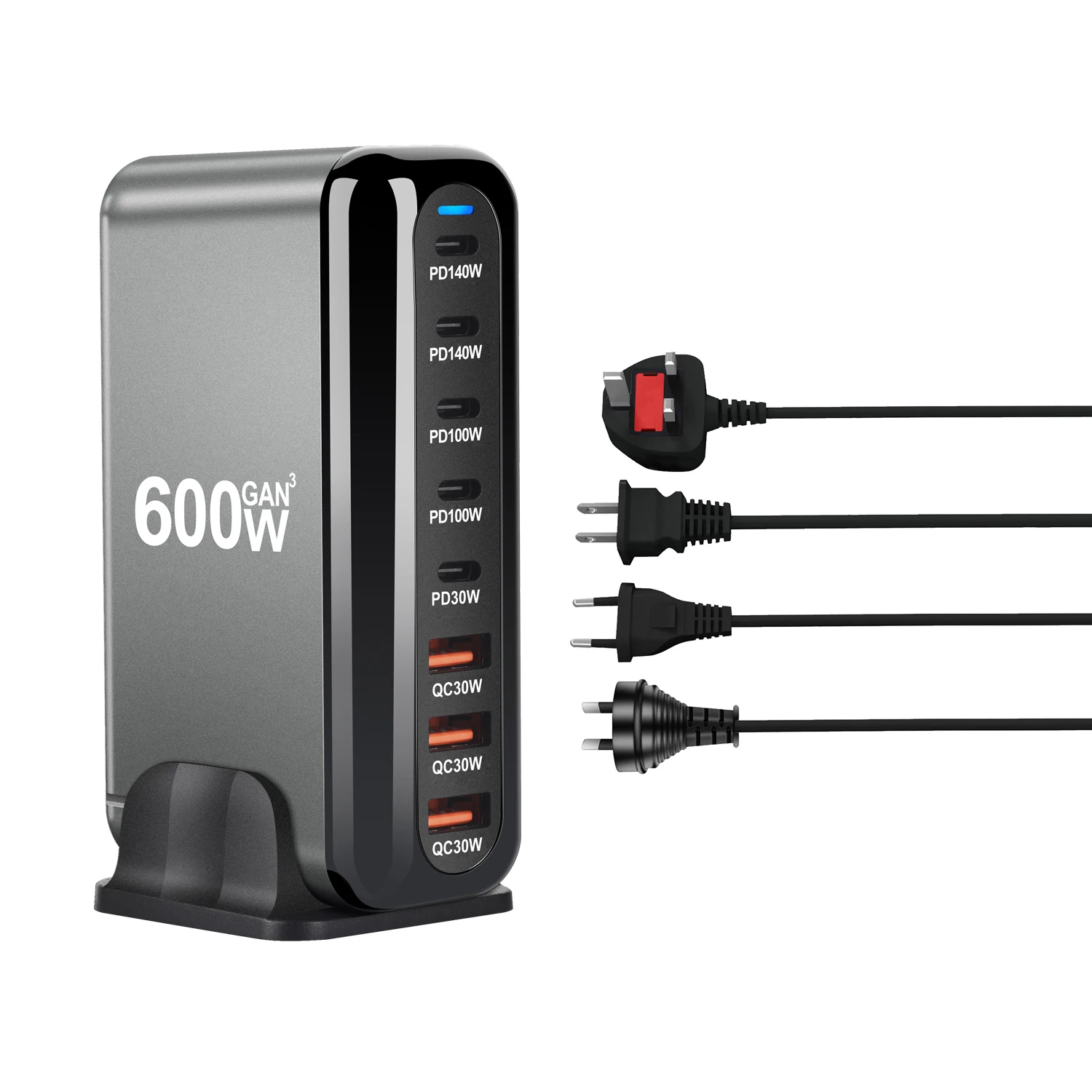 New 600W GaN Fast Charge 3.0 USB Type C Fast Charger with 8 Ports, 5C3A PD Charger for Phones and Tablets, Portable Design