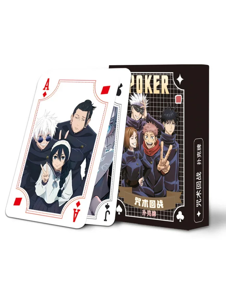 54 pièces/ensemble Nouvelles cartes à jouer Anime Jujutsu Kaisen Kawaii avec figurines d'action, images haute définition, collection de poker, cadeaux