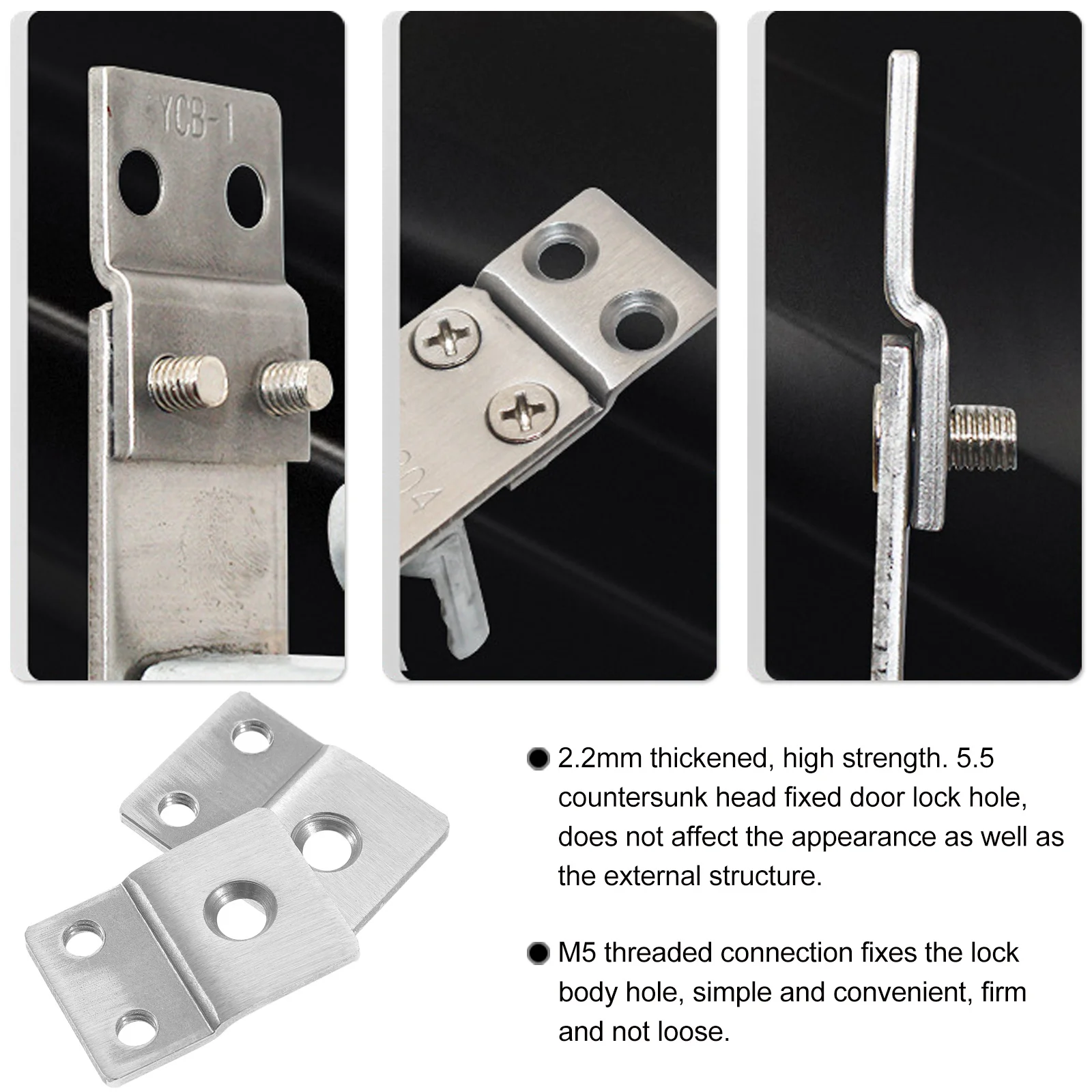 ชุดติดตั้งแผ่นเสริมประตูแบบติดตั้งเดดโบลท์ 2 ชิ้น แผ่นซ่อมล็อคประตู แข็งแรง ทนทาน
