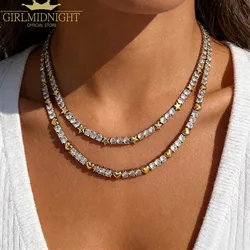2026 New Iced Out Cubic Zirconia X Cross Necklace Silver Color Tennis Chain Heart Shape Charm Choler Women Fashion Jewelry