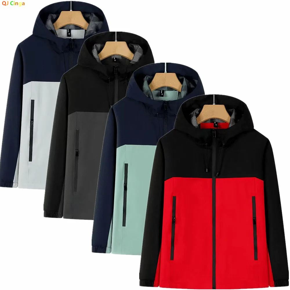 

Spring/Summer New Arrival: Unisex Red Long-Sleeve Hooded Jacket; Men's and Women's Color-Blocked Waterproof/Windproof Coat.