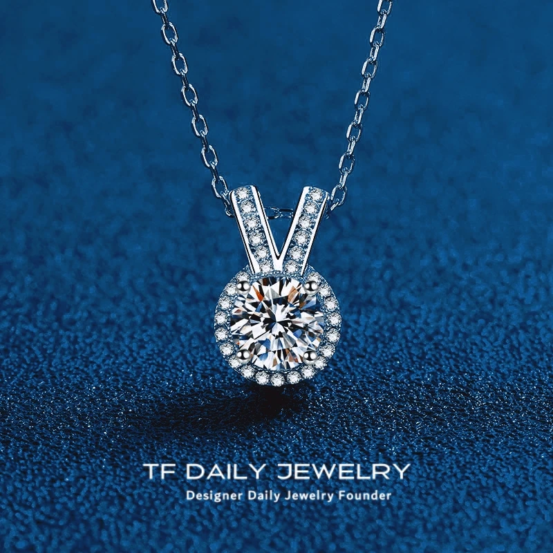 

Classic 18K White Gold Necklace for Women Birthday Gift 1CT D Color Moissanite Diamond Pendant Wedding Girl Engagement Jewelry