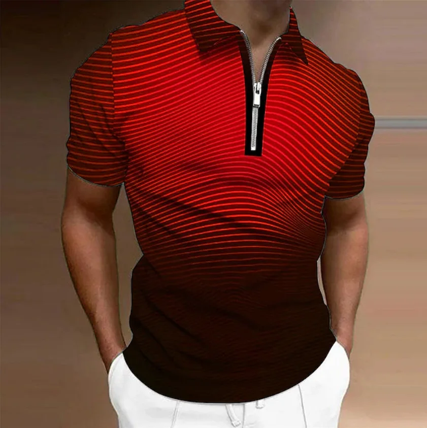 

Fashion Gradient Striped Men's Polos T-Shirts Short Sleeve 3D Printed Street Trend Zippers POLO Tee 6XL Large Size Casual Tops