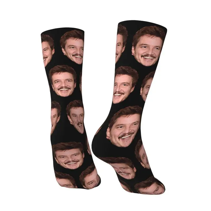 Novelty Mens Pedro Pascal Smile Meme Dress Socks Unisex Breathbale Warm 3D Print Crew Socks